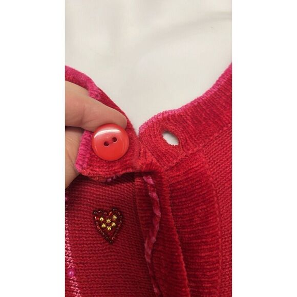 The Quacker Factory Valentine Cardigan Sweater Beaded Hearts Red/Pink Medium - Picture 7 of 16